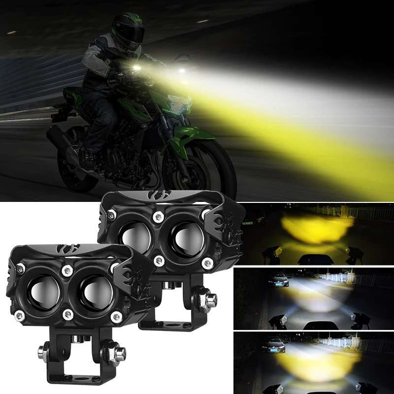 2pcs-Motorcycle-Spotlights-LED-Two-colour-Motorbike-Lens-Lamp ...