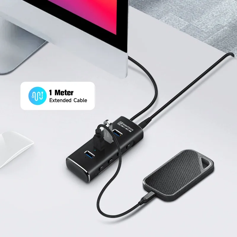 RSHTECH USB Hub Aluminum 4/7 Ports USB 3.1/3.2 Gen2 Hub 10Gbps USB Splitter with Individual on/Off Switches for Mackbook Laptop 3