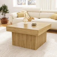 Table basse en bois avec plateau en PB et base en MDF, 79x79x46 cm, robuste, polyvalente, design moderne pour le salon, la salle à manger, le bureau, la décoration 3
