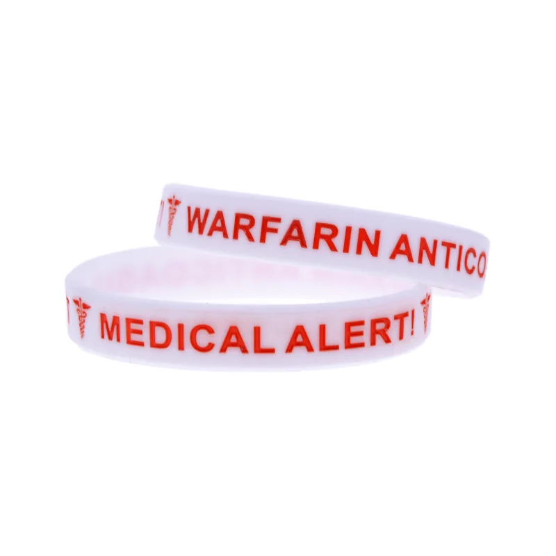 1PC/3PCS Warfarin Anticoagulant Silicone Wristband Medical Alert Rubber Bangle Adult Size 5