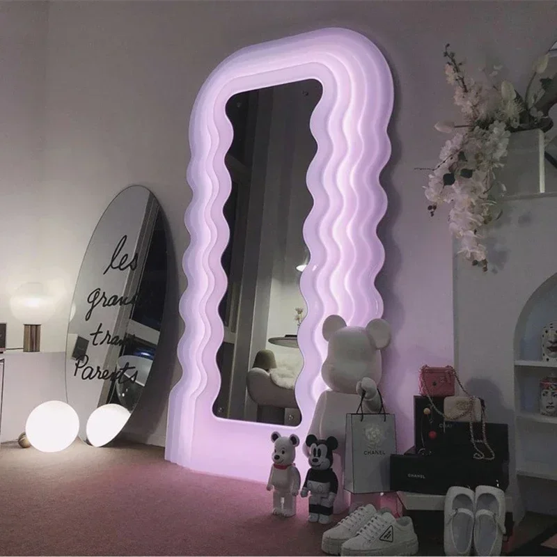 

Art Large Irregular Mirror Led Memphis Lighted Makeup Design Full Length Mirror Aesthetic Espejo Pared Nordic Home Decoration