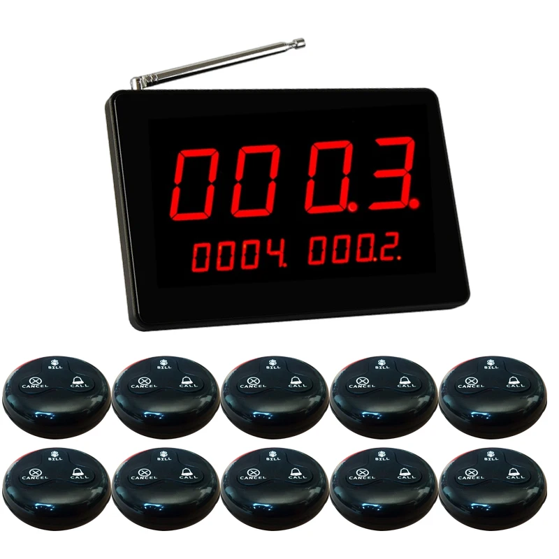 Restaurant Waiter Calling System Table Pager Caller 10pcs Vibration Bell Hookah 1 Host Receiver For Cafe Bar Customer Service