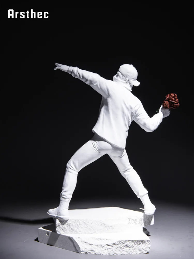 

Hot Sale Banksy Modern Trendy Art Decorative Ornaments Throw Flower Boy Figure Sculpture Home Crafts Aesthetic Room Decor