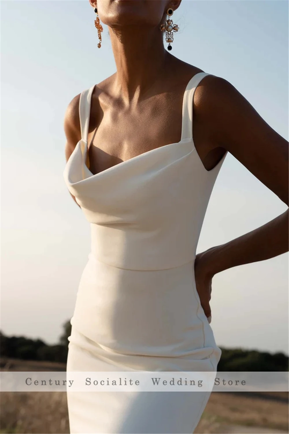 Mermaid Wedding Dress Women Square Collar Spaghetti Straps Bridal Gowns Open Back Crepe Bride Dresses Customized