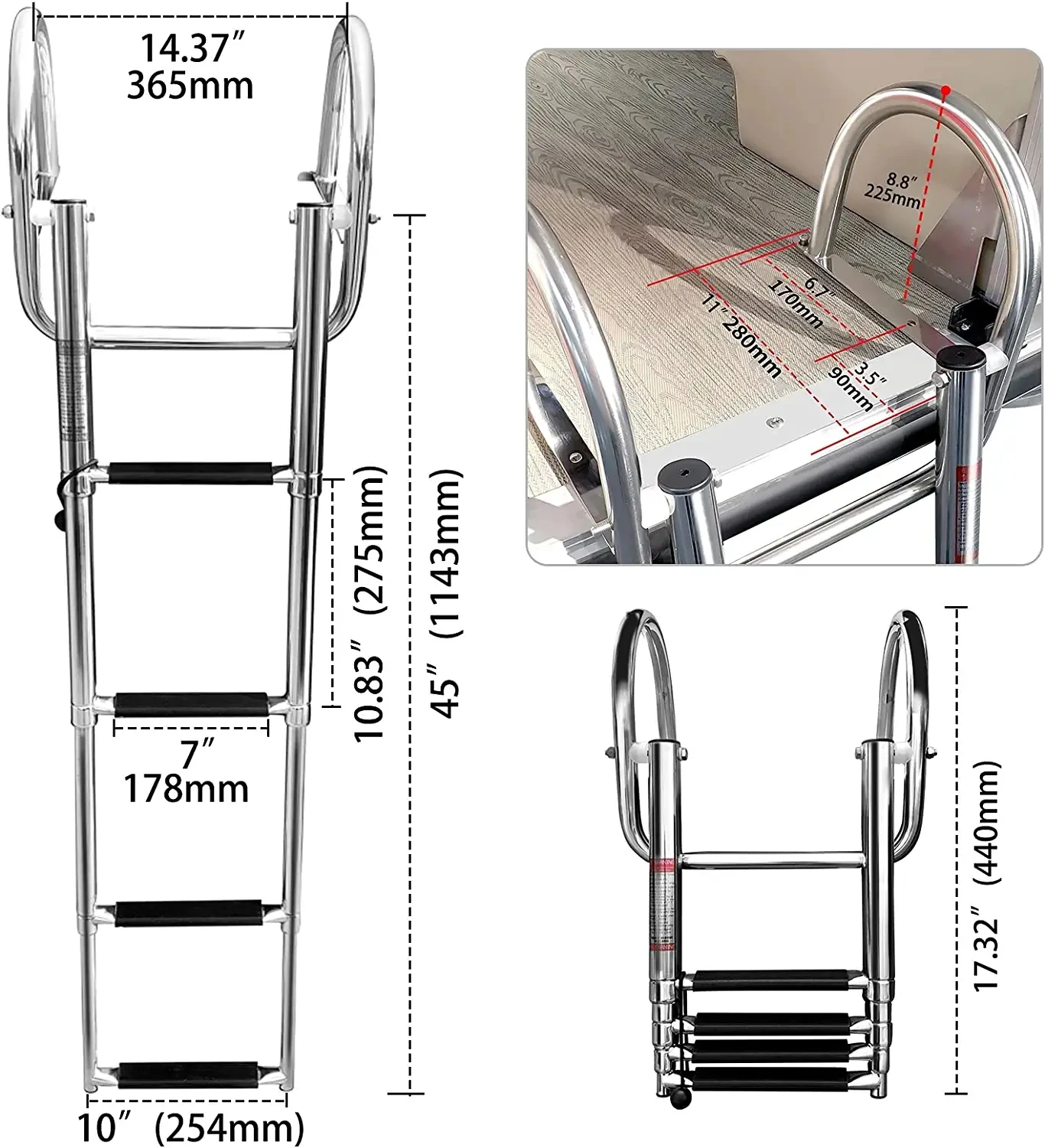 Stainless Steel Boat Boarding Telescoping Ladder, Sliding Folding, Swimming Launching Ladder, Boat Accessories, 4 Step