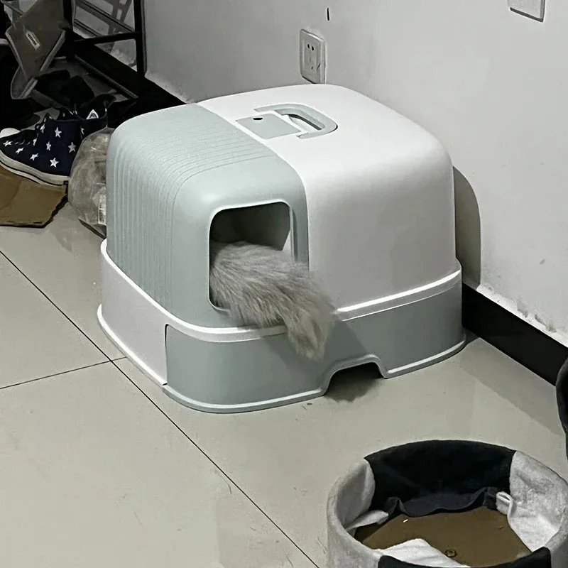 완전 밀폐형 가정용 고양이 침대 팬, 고양이 쓰레기통, 모래 튀김 방지, 고양이 변기, 대형 고양이 쓰레기통, 서랍 스타일, 고양이 용품