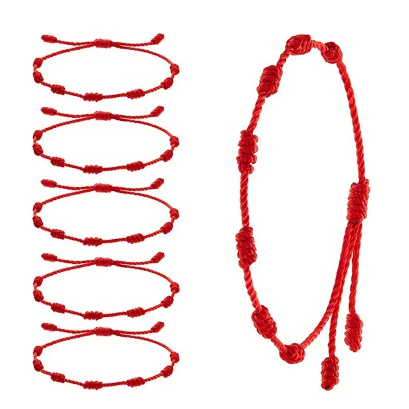 6pcs/set Handmade 7 Knots Red String Bracelet for Lover Protection Lucky Amulet and Friendship Braid Rope Wristband Jewelry Gift 6