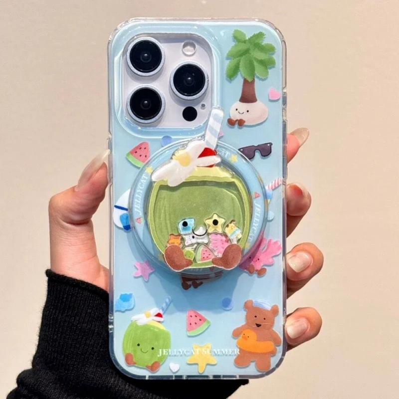 Cute Korean Cartoon Quicksand Coconut Magnetic Phone Stand Holder