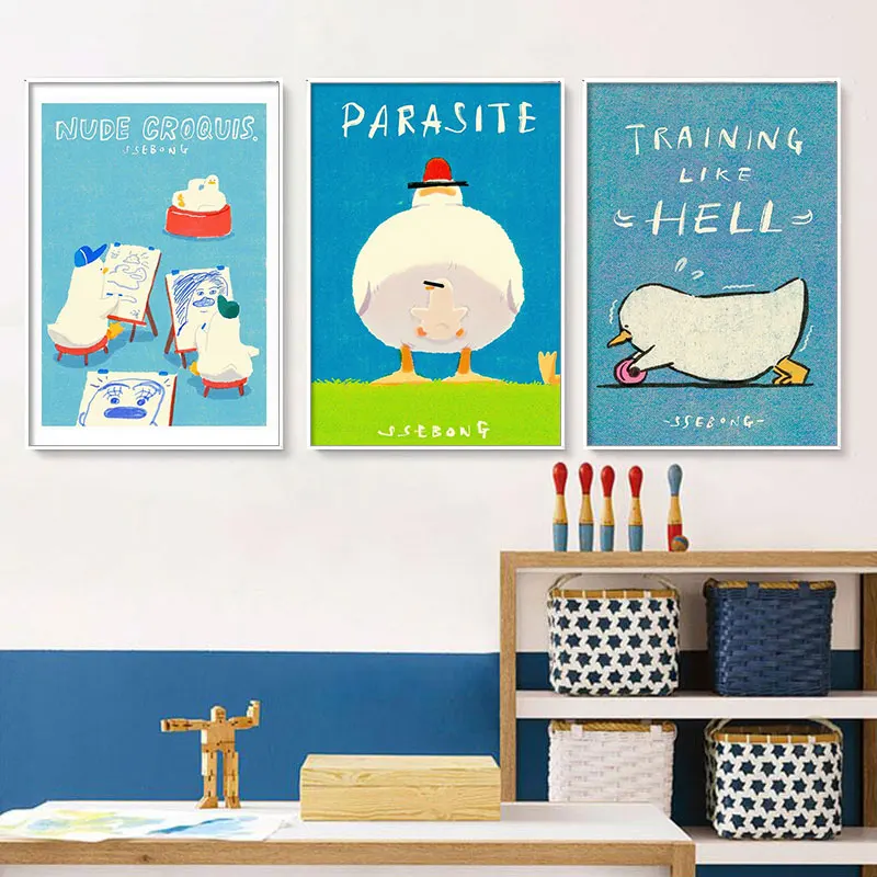 Cute Duck Decorative Painting Famous Korean Illustration Wall Art Painting Abstract Creative Poster Animal Wall Picture Home Dec