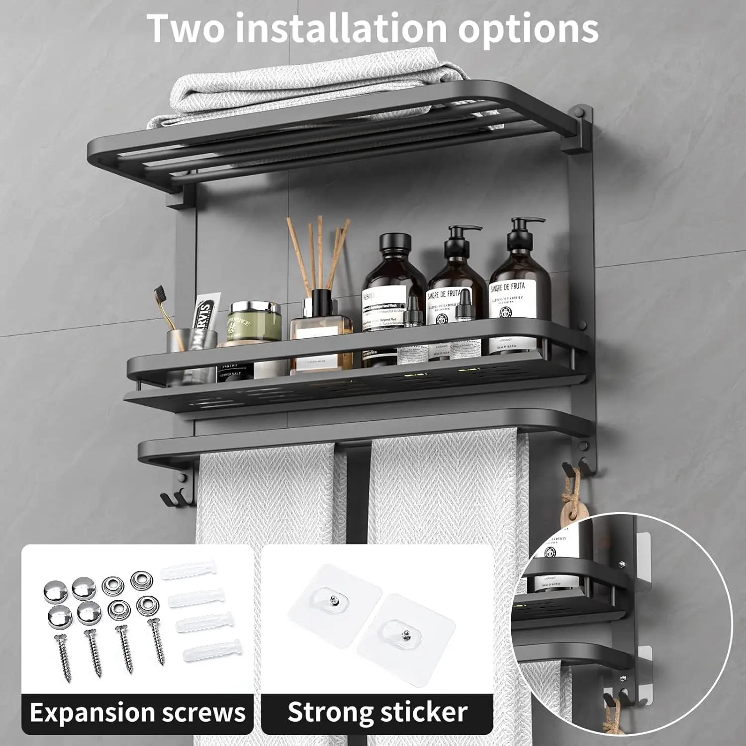 NEW 22.8Inch Towel Rack for Bathroom and Lavatory Towel Hanger with Wall Mount Bars 304 Stainless Steel No Drill
