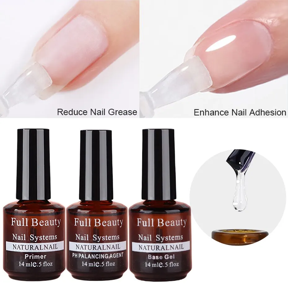 3pcs Nail Prep Dehydrator + Nail Primer + Base Coat Gel Polish Ph Bonding Agent Soak Off UV Gel Function Polish Varnishes