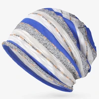 Women Spring Summer Autumn Thin Striped Beanies Slouchy Style Skullies Lady Knitted Bonnet Cap Men Sports Hiphop Pile Hat 4