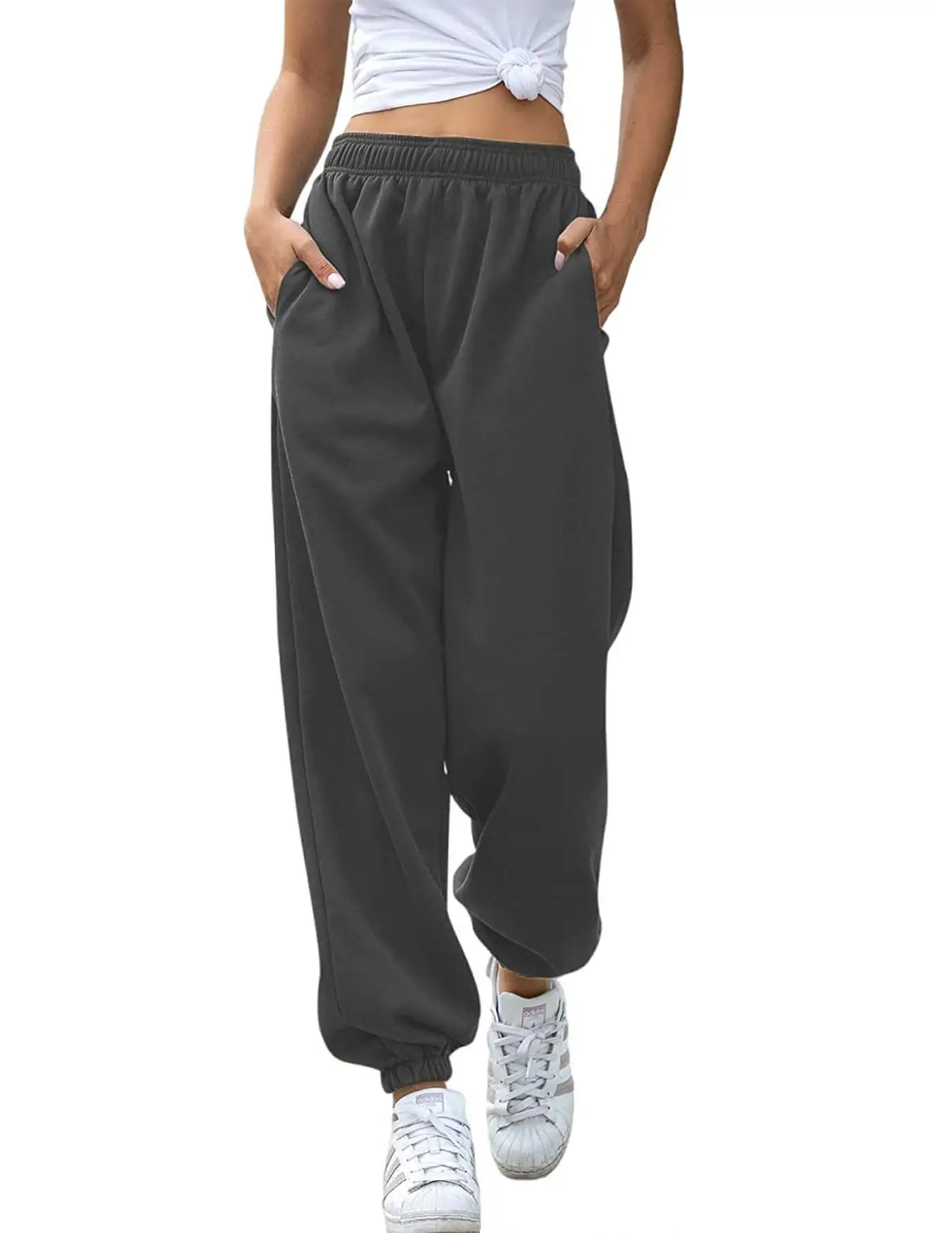 Women's Fashionable High Waisted Casual Sports Versatile Sweatpants with Ankle Cuffs 5