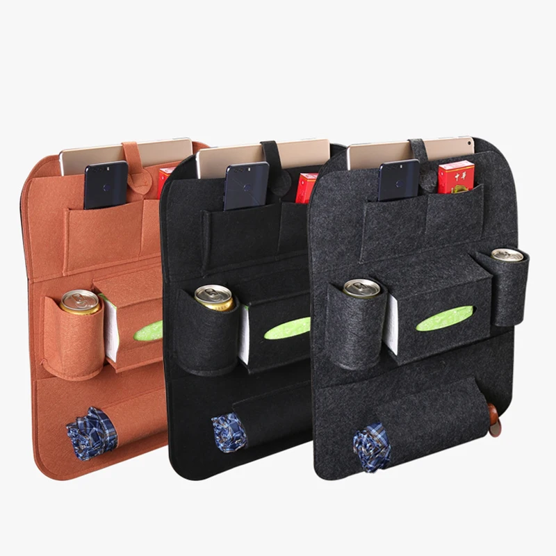 1Pc 400 X 500 Mm Car Back Seat Storage Bag Organizer Trunk Elastic Felt Storage Bag 6 Pockets Organizer Hanging Car Accessories