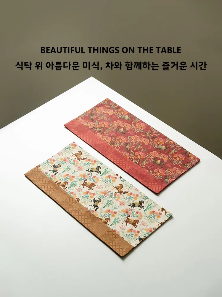순면 다도 깔개 전통 조각 프린팅 말 밟는 꽃길 차 테이블보 차 매트 중국 선 스타일