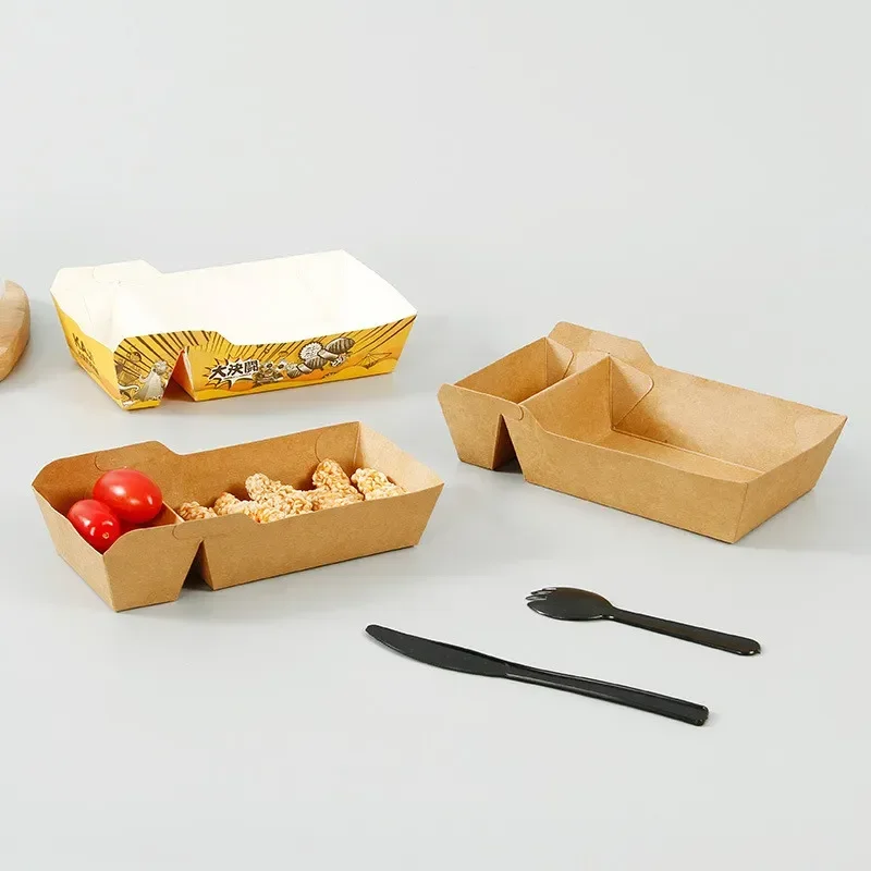 50pcs Disposable Kraft Paper Food Serving Trays with Dual Compartments, Eco Friendly Sn... - SKU KPFT1448 - UGI Packaging