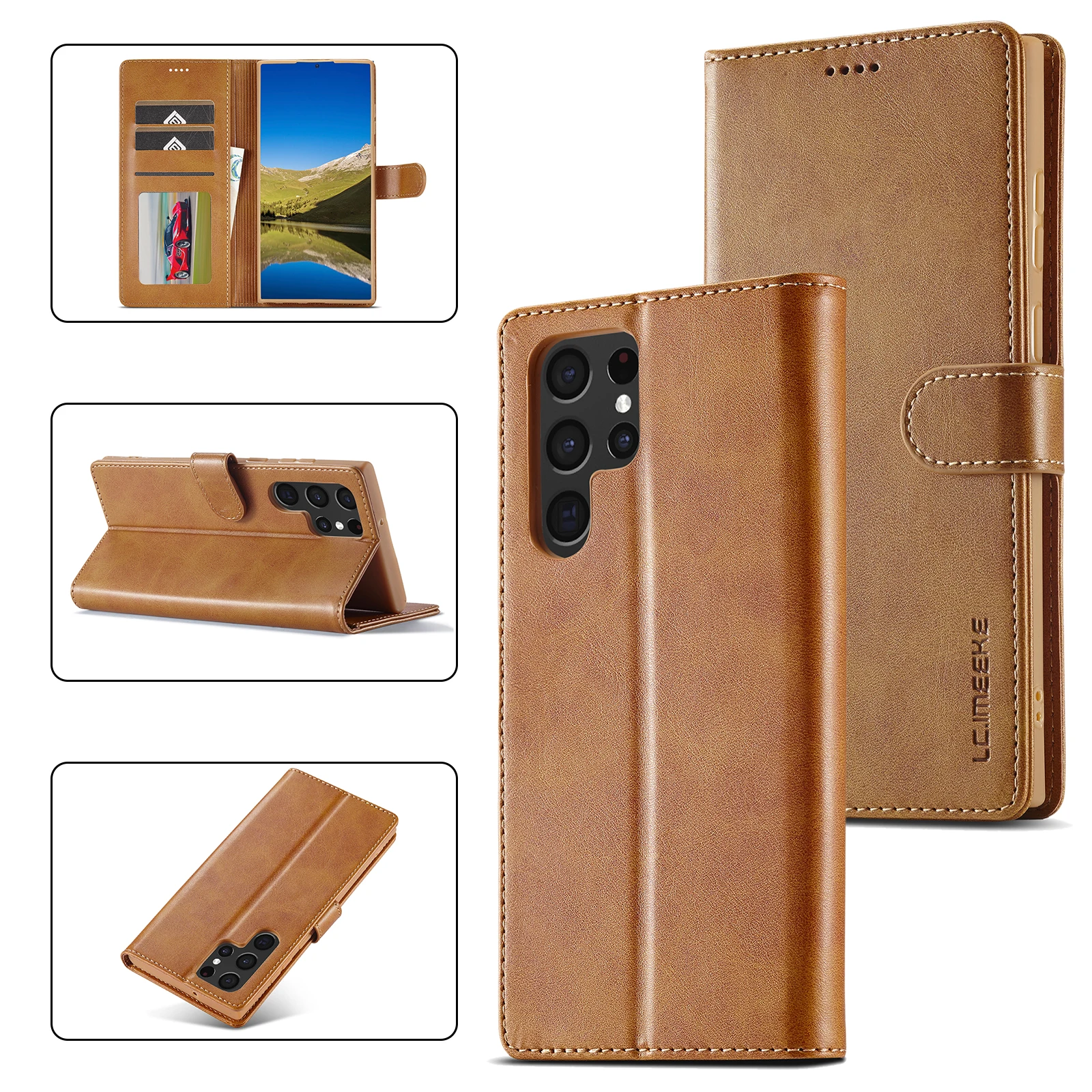 Luxury PU Cowhide Leather Phone Case with Anti-Drop Flip Cover
