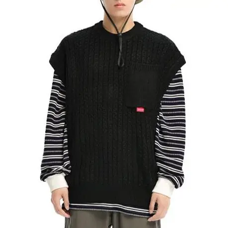 Autumn Winter Fashion Solid Casual Men's Loose T-Shirt Cool Boy Girl Knitted Sweater Vest DK Preppy Style Soft Sleeveless