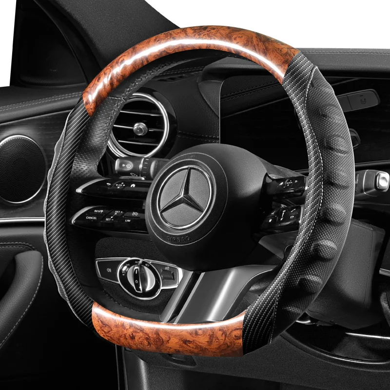 

Wood Grain Steering Wheel Cover For Car Round D-type Handle Covers Massage D Shape Men's Steering-Wheel Protection Case 38CM