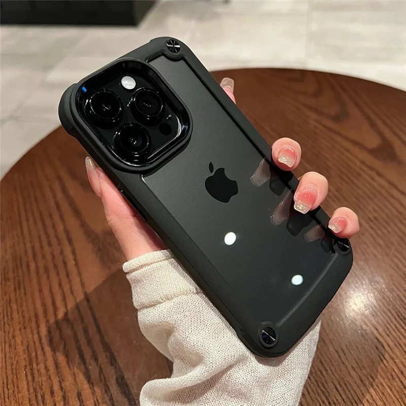thumbnail image 1 of Luxury Clear Armor Shockproof Acrylic Case for iphone 15 14 Pro Max 13 12 Pro Max 11 X XS XR Plus Metal Button Hard Bumper Cover, 1 of 4