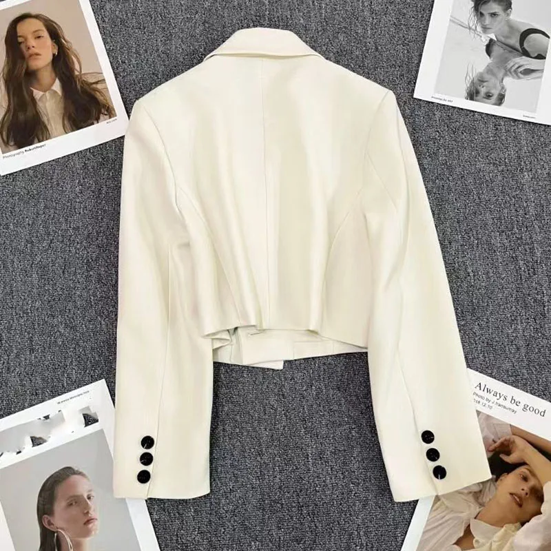 Xpqbb Black Cropped Blazers Woman Trend 2024 New All-match Notched Collar Crop Jacket Women Korean Chic Single Button Suit Coat 4