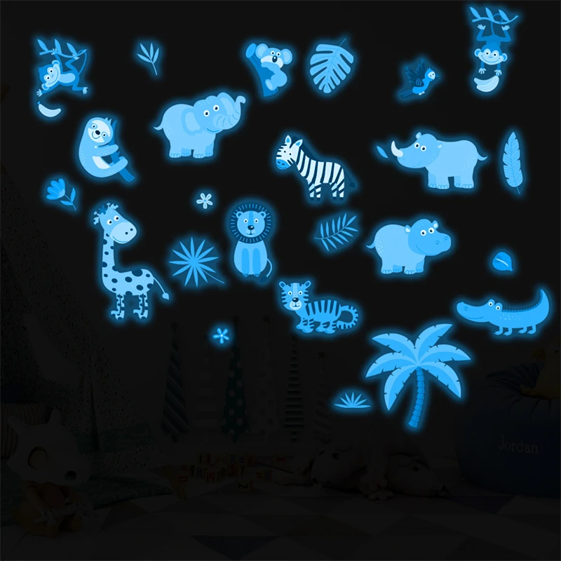 Blue Ocean Fish Animals Zoo Robot Luminous Wall Stickers Home Decor Glow In Dark Fluorescent Decals for Baby Kids Room Nursery