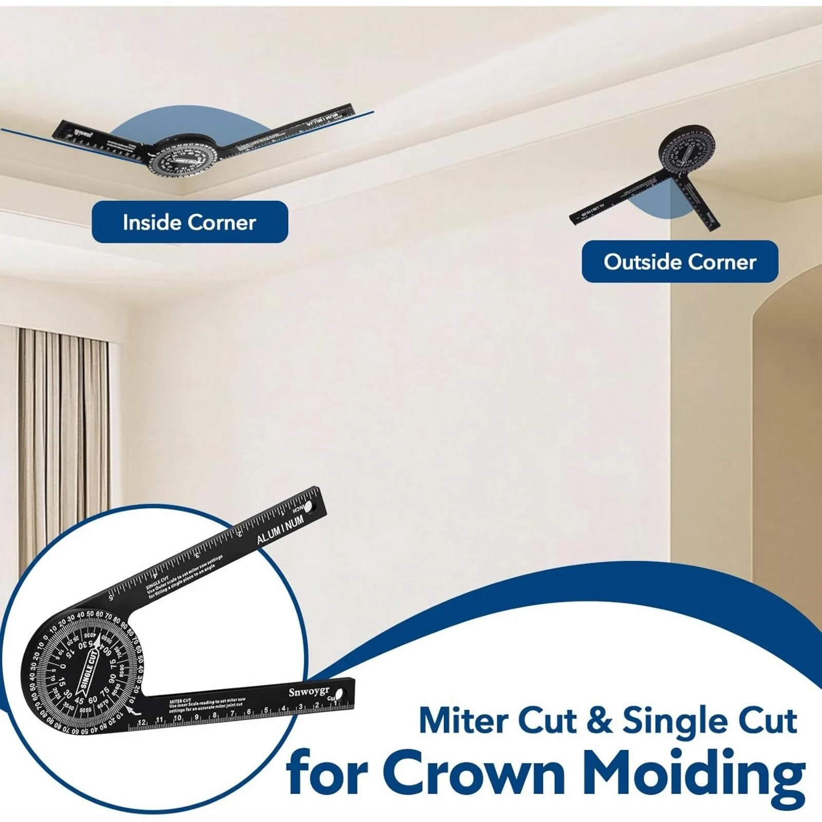 마이터쏘 각도기, 미터/인치 각도기, 고정밀 레이저 내장형 내외부 마이터 각도 측정기