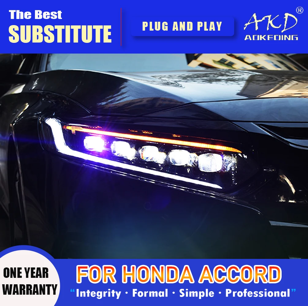 

Налобный фонарь AKD для Honda Accord G10, лампа головного света 2018-2020, фары Accord DRL, сигнал поворота, фара дальнего света, линза проектора Angel Eye