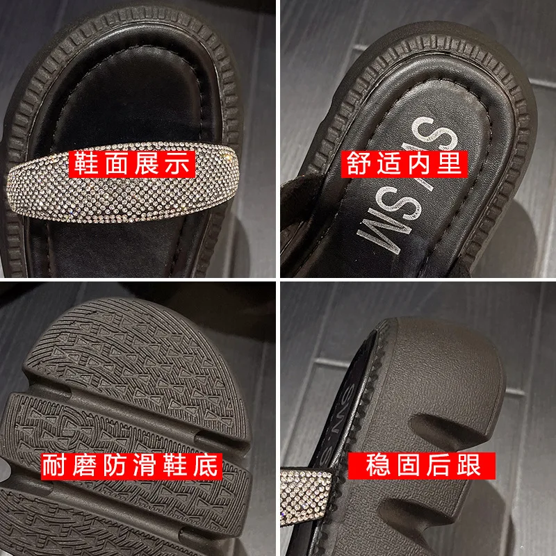 2023 Summer Fashion Rhinestone Sandals Candy Colour Thick Bottom Big Size Slippers Soft Bottom Beach Slippers Sandalias De Mujer
