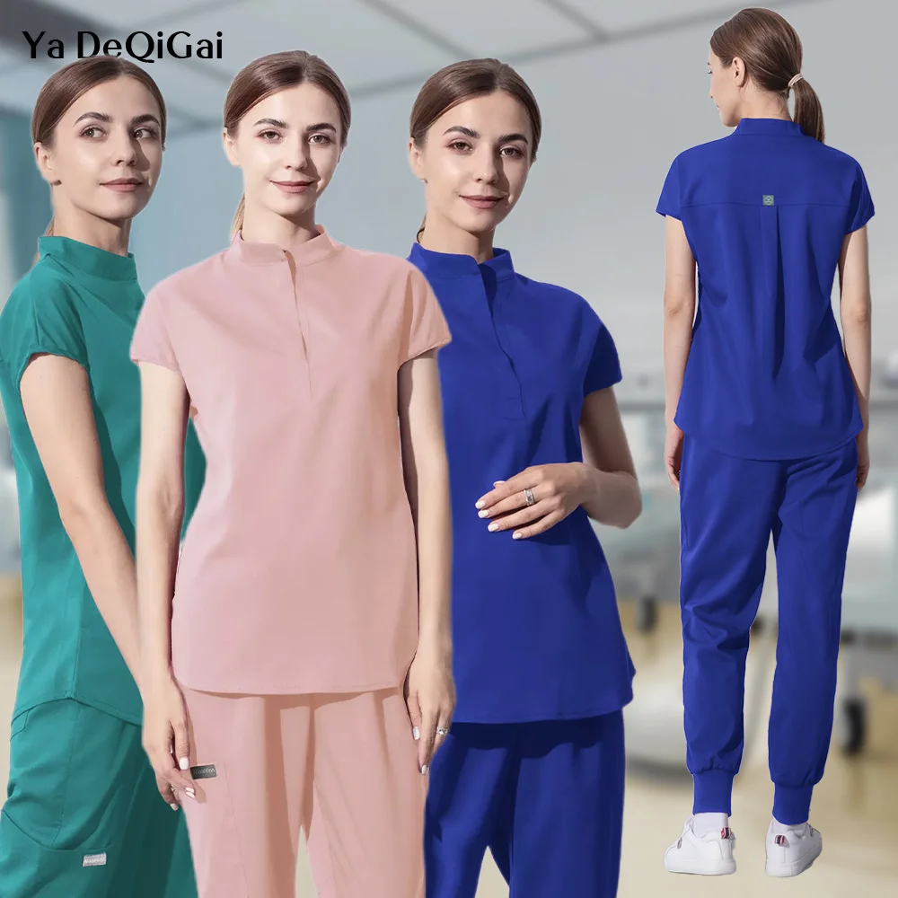 

2022 New Solid Color Scrub Uniform Nurse Workwear Scrubs Set Top Pant Nursing Uniforms Women Men Hospital Doctor Working Suits