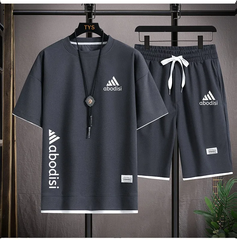 

T-shirt athleisure loose fit waffle short sleeve suit summer t-shirt + shorts