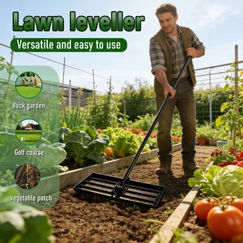 Rastrello Livellante per Prato, Macchina Livellatrice, Attrezzo per Fertilizzazione del Terreno, Livellatore a Spinta per Orto e Giardino, Rastrello per Sabbia, Rastrello per Erba