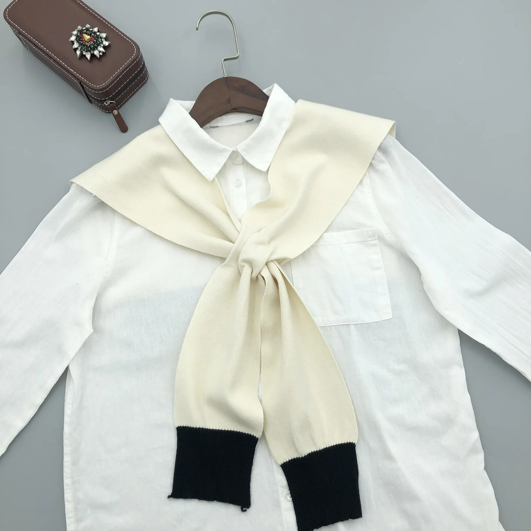 

Women Knitted Shirt Fake Collar Female Shirt Detachable Collars Blouse Shoulder Wraps Female Removable Sweater False Collar