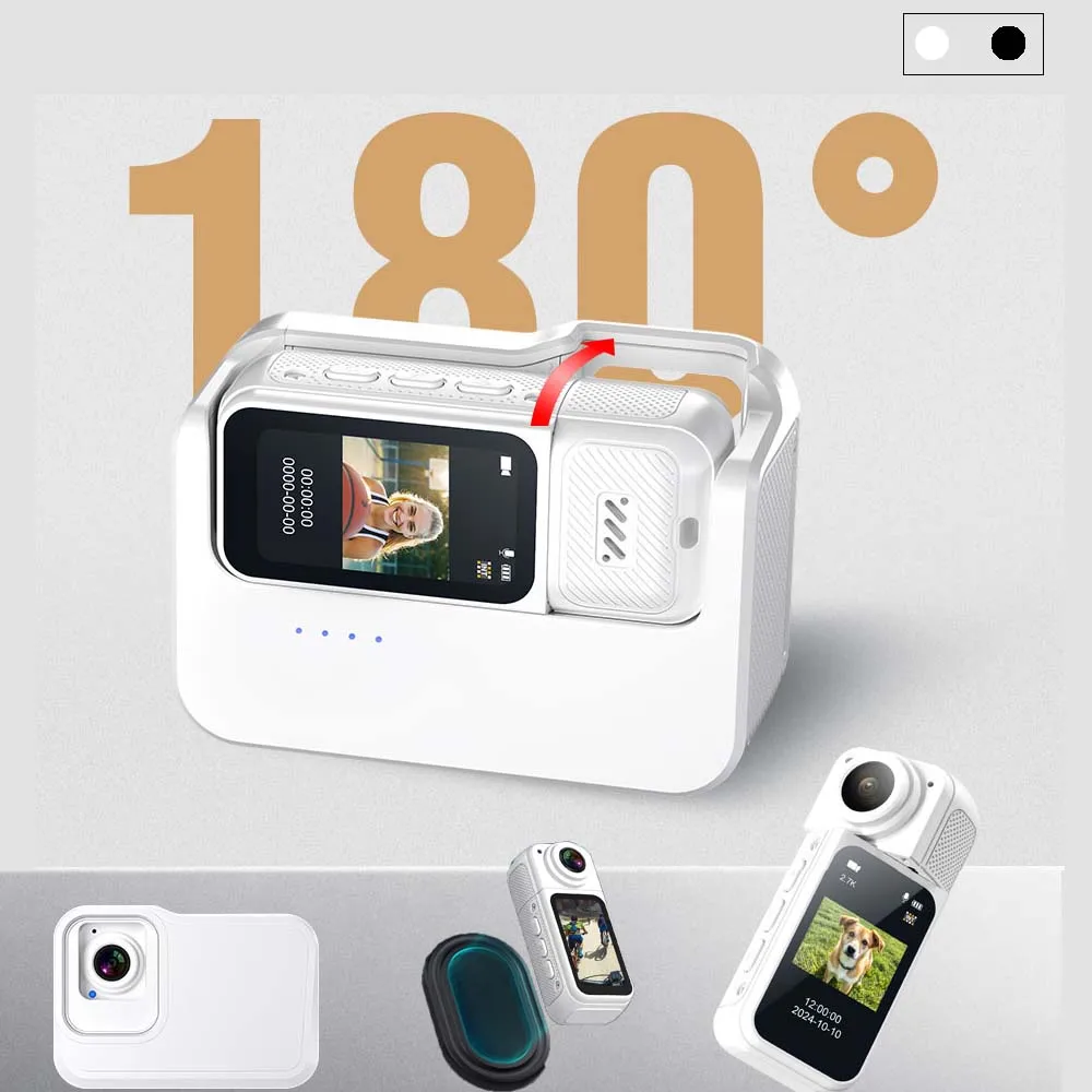 Mini 2.7K Thumb Action Camera 1080P Pocket Sport Cam with Charging Case 1.47 Inch 180° WiFi Recorder Magnetic Attraction