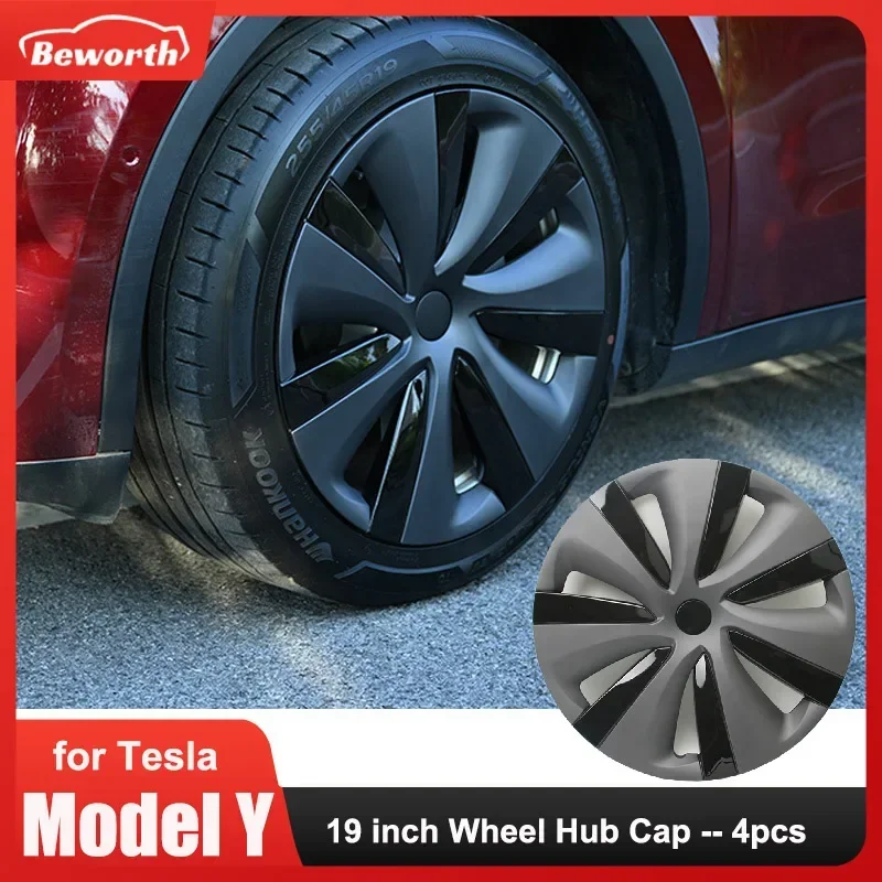 

4PCS Wheel Caps 19Inch For Tesla Model Y 2023 Hub Cap Performance Automobile Replacement HubCap Sport Full Rim Cover Accessories