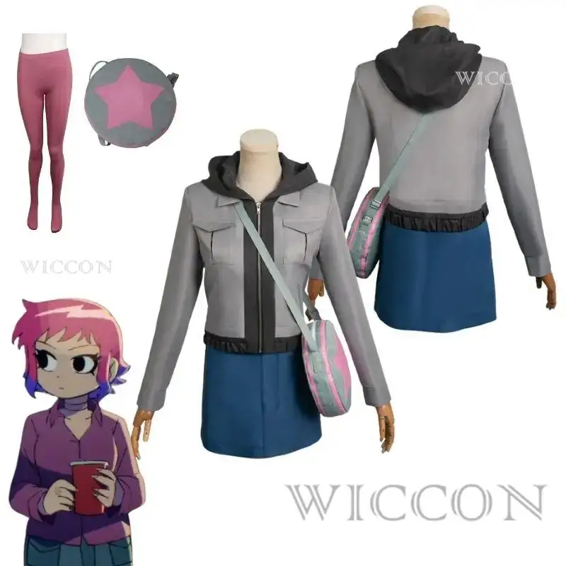 Scott Pilgrim Decolla Ramona Flowers Cosplay Fantasia Costume Travestimento Donne Adulte Felpa Con Cappuccio Gonna Borse Halloween Carnival Suit