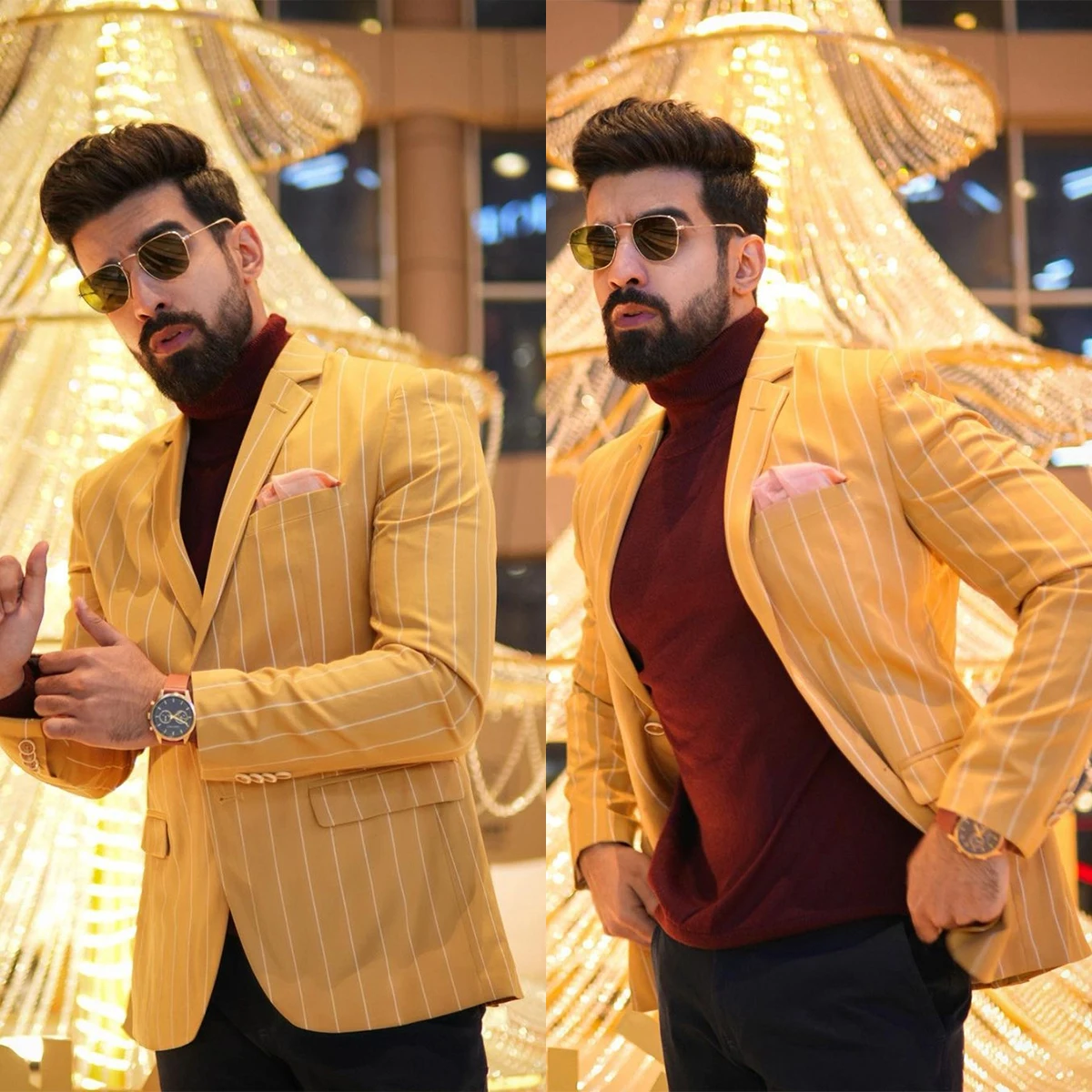 

Мужские блейзеры в полоску, однобортный пиджак с отложным воротником, индивидуальный пошив