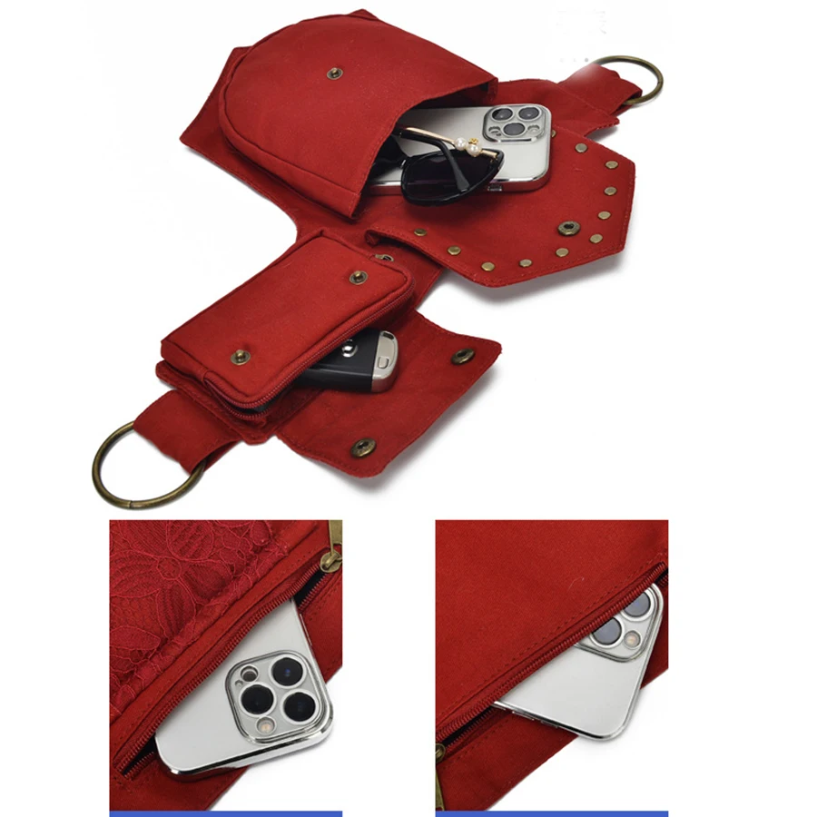 Vintage Hip Bag Bohemian Style Waist Bag Medieval Vikings Pirate Cosplay Costume Chest Bag Unisex Multi-pockets Shoulder Bag 5