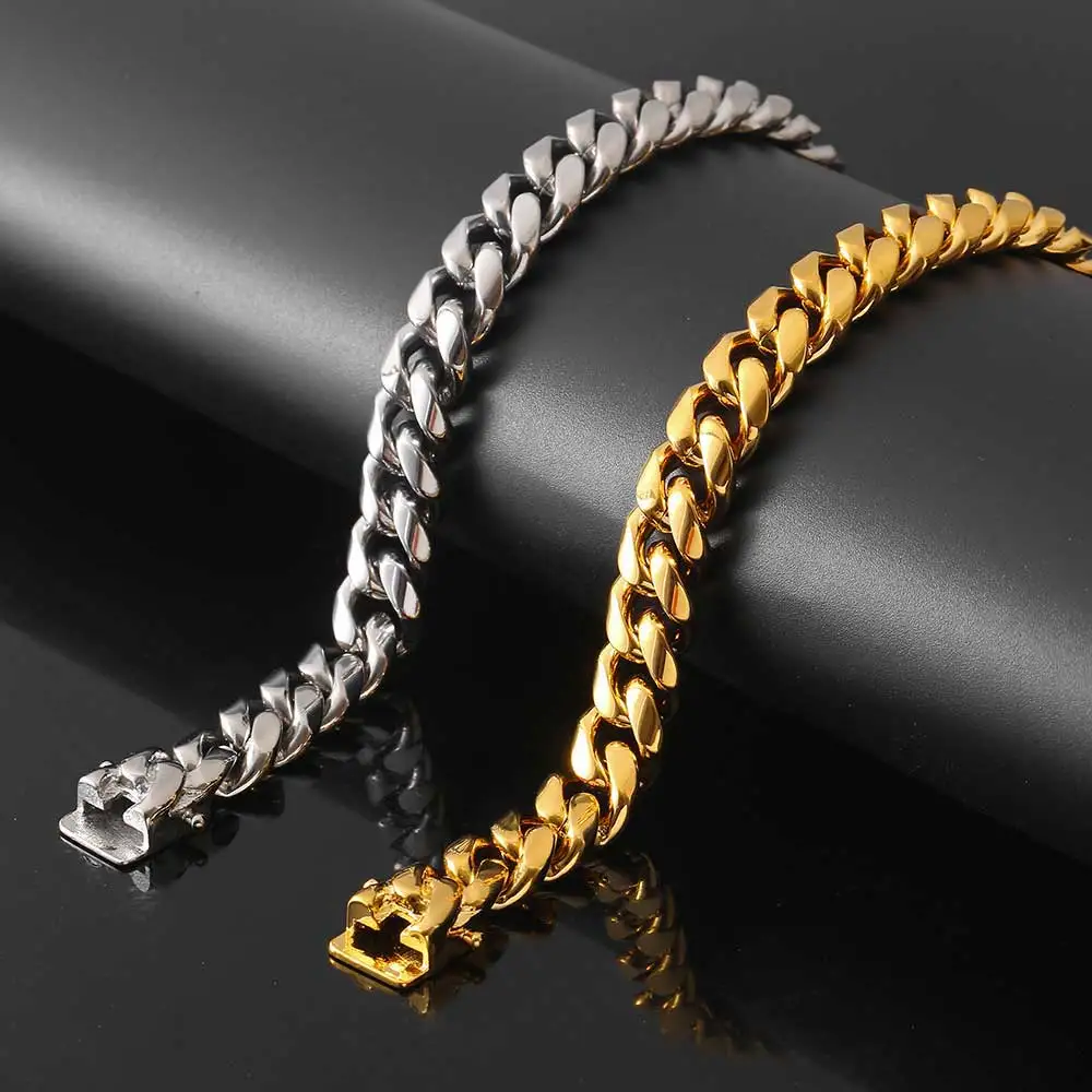 Cuban Chain Hiphop Rock Party Stainless Steel Jewelry Silver Gold Plated Luxury Men Necklace