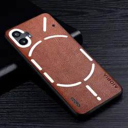 Luxury Leather Case - Premium Business Style Retro Litchi Pattern Back Cover for Nothing Phone 1 (Brown)