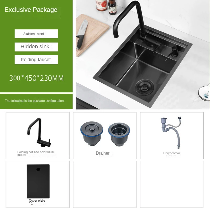 Fregadero individual pequeño para cocina, Mini lavabo Invisible de acero  inoxidable 304 con cubierta, lavabos ocultos - AliExpress