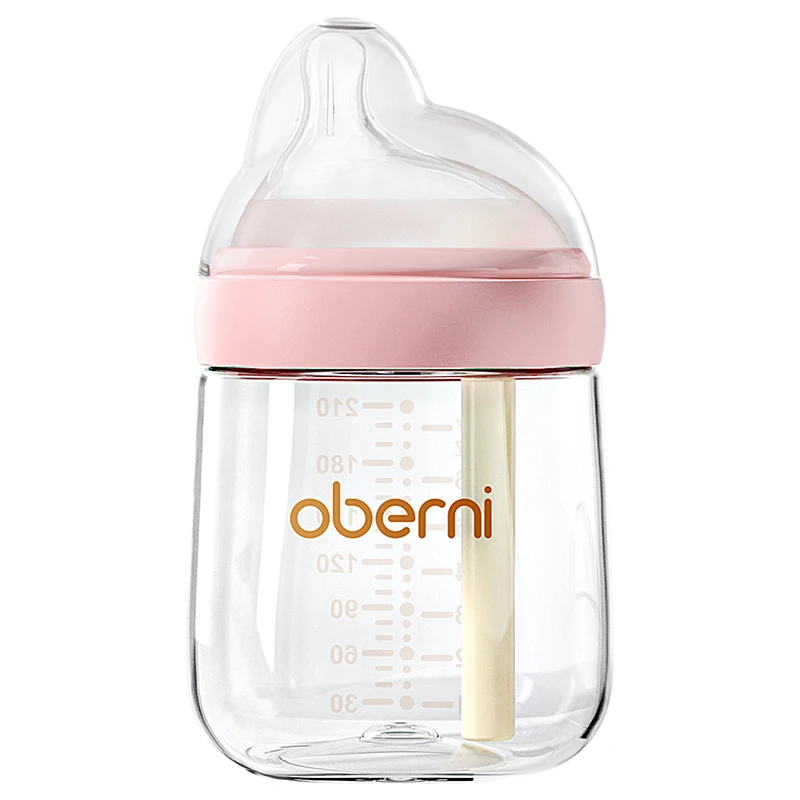 Oberni baby bottle glass feeding bottle new vent with breast-like silicone nipple for baby newborn 5OZ 7OZ milk