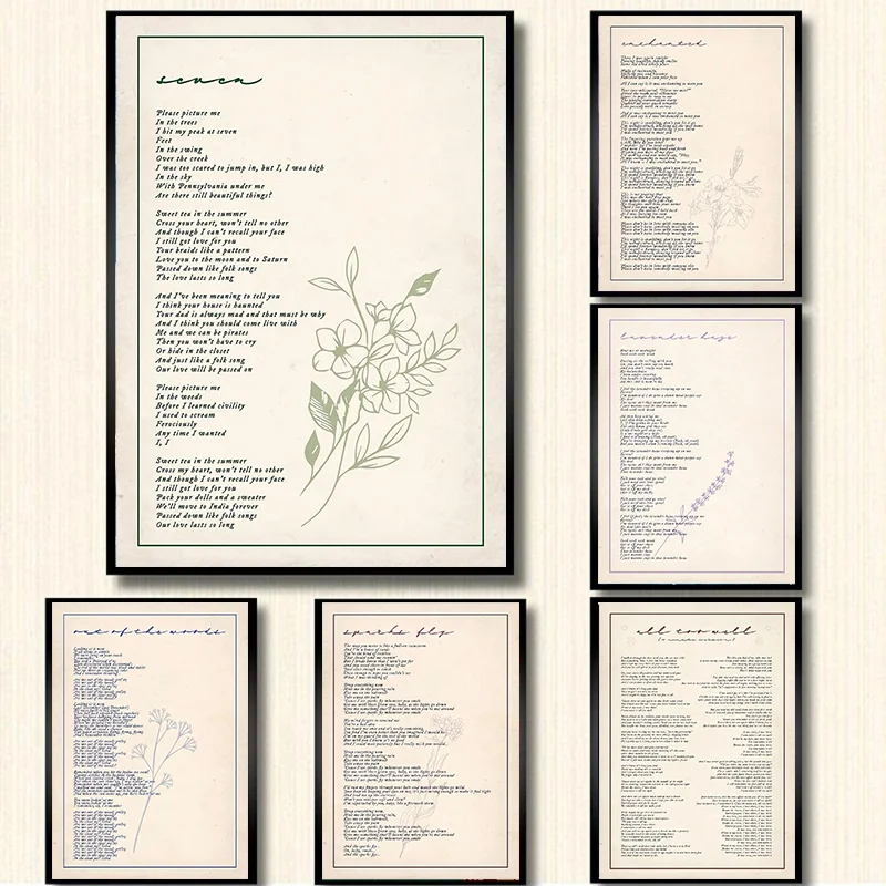 Taylor-Swift Popular Album Lyric Poster Sevens/Incantato/Mirrorball Song Canvas Painting Wall Art Picture Club Room Home Decor