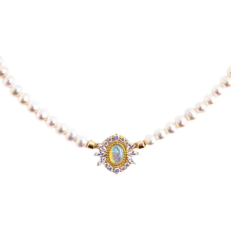 2023 Fashion Chic Natural Freshwater Pearl Chain Synthetic Opal Charm Pendant Choker For Women Girl Party Bar Accessories Jewel