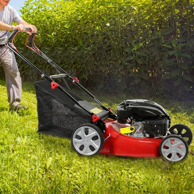 Self-Propelled Gas Lawn Mower with 141cc 4-Stroke Engine 20-Inch Blade Walk-Behind Design 50L Grass Collection Bag Large Wheels 6