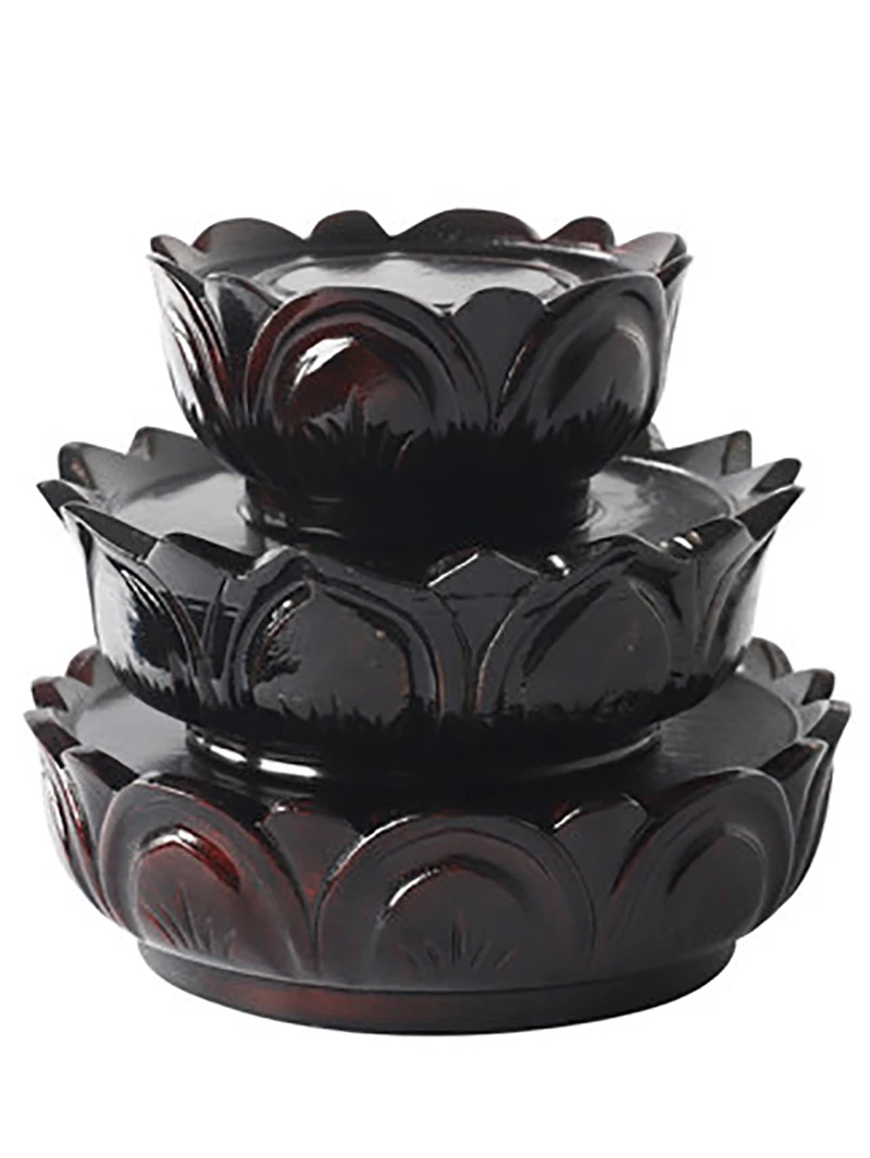 Guanyin Bodhisattva Buddha Statue Decoration, Lotus Flower Design, Stone Vase, Bonsai Solid Wood Base Holder, Pedestal Display