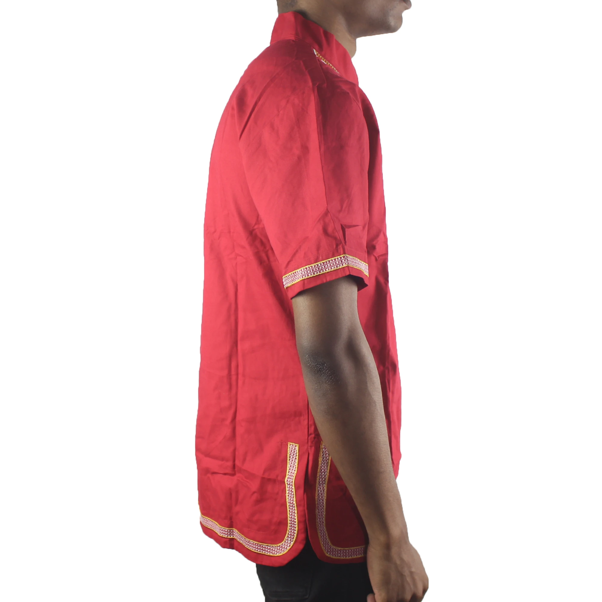 Red Summer Dashiki Traditional Clothes African Print T-shirt Stand-up Collar Short Sleeve Tops Streetwear Ethnic Style