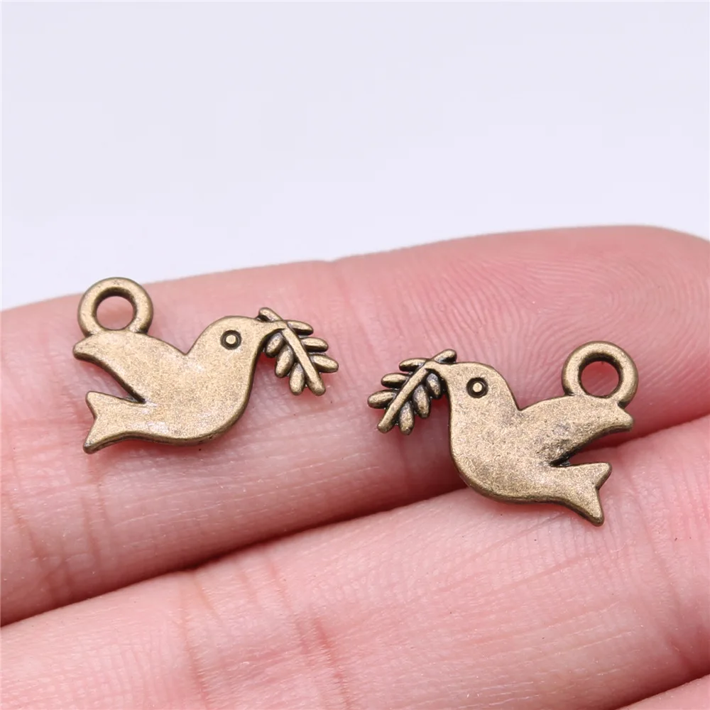 IFOCUS DIY 쥬얼리 제작용 비둘기 올리브 가지 매력, 아연 합금, 13x6mm, 0.51x0.63inch