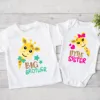 Big Sister Little Brother Family Matching Clothes Giraffe Print Boys Girls T-shirt Toddler Romper KidsTops Short Sleeve Outfits 4