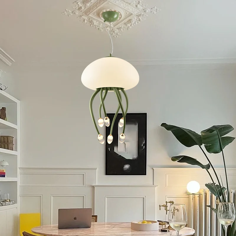 

Cream style designer jellyfish chandelier minimalist and creative living room light, dining room art bedroom light